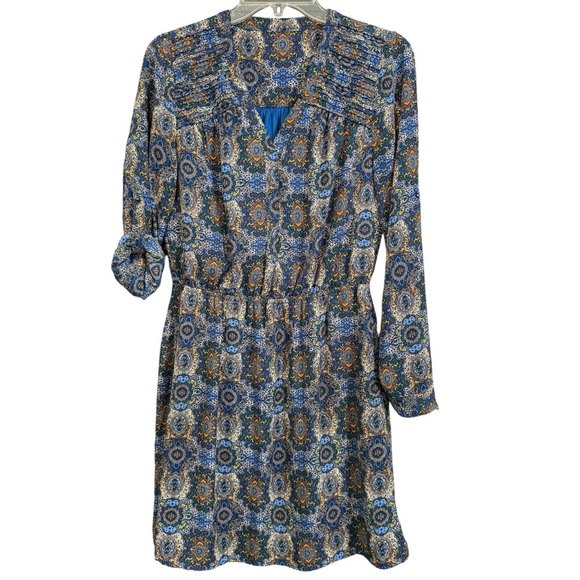 Zara Boho Paisley Print Mini Dress Size S Blue Orange Long Sleeve - Picture 1 of 6